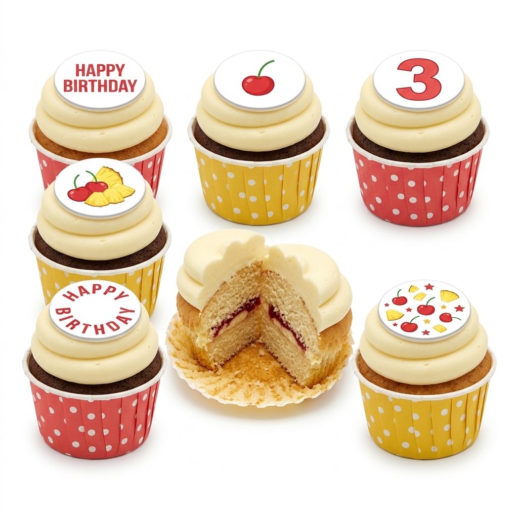 Fruity Fun Kids Birthday Cupcakes with Custom Age Topper