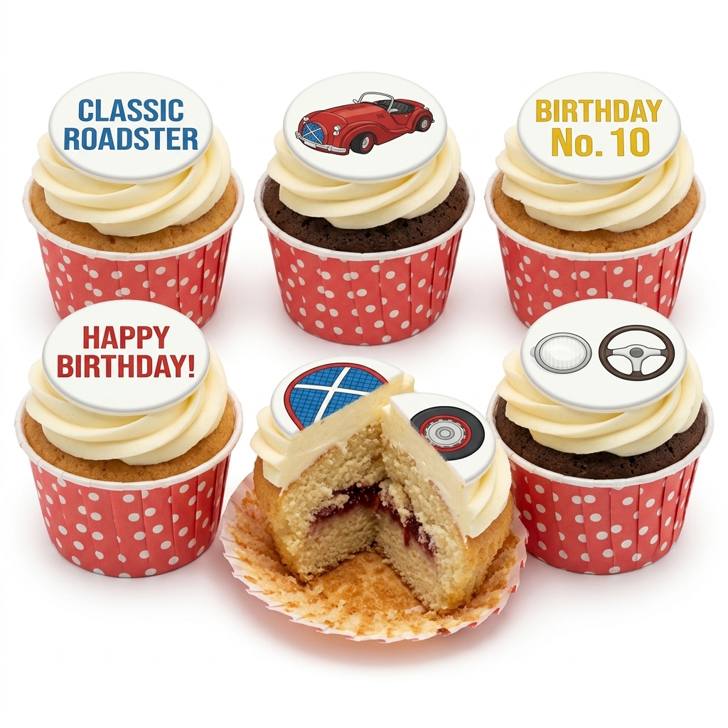 Classic Car Birthday Cupcakes with Custom Age Toppers