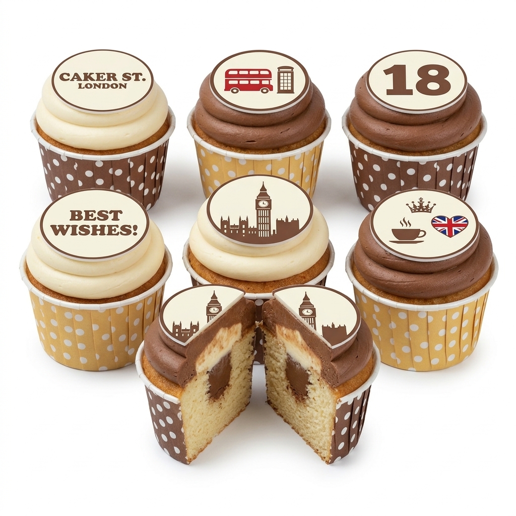 London Themed Birthday Cupcakes with Custom Age Topper