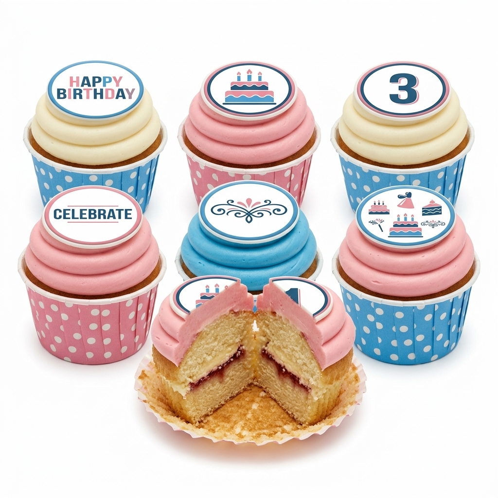 Happy Birthday Celebration Cupcakes with Custom Toppers