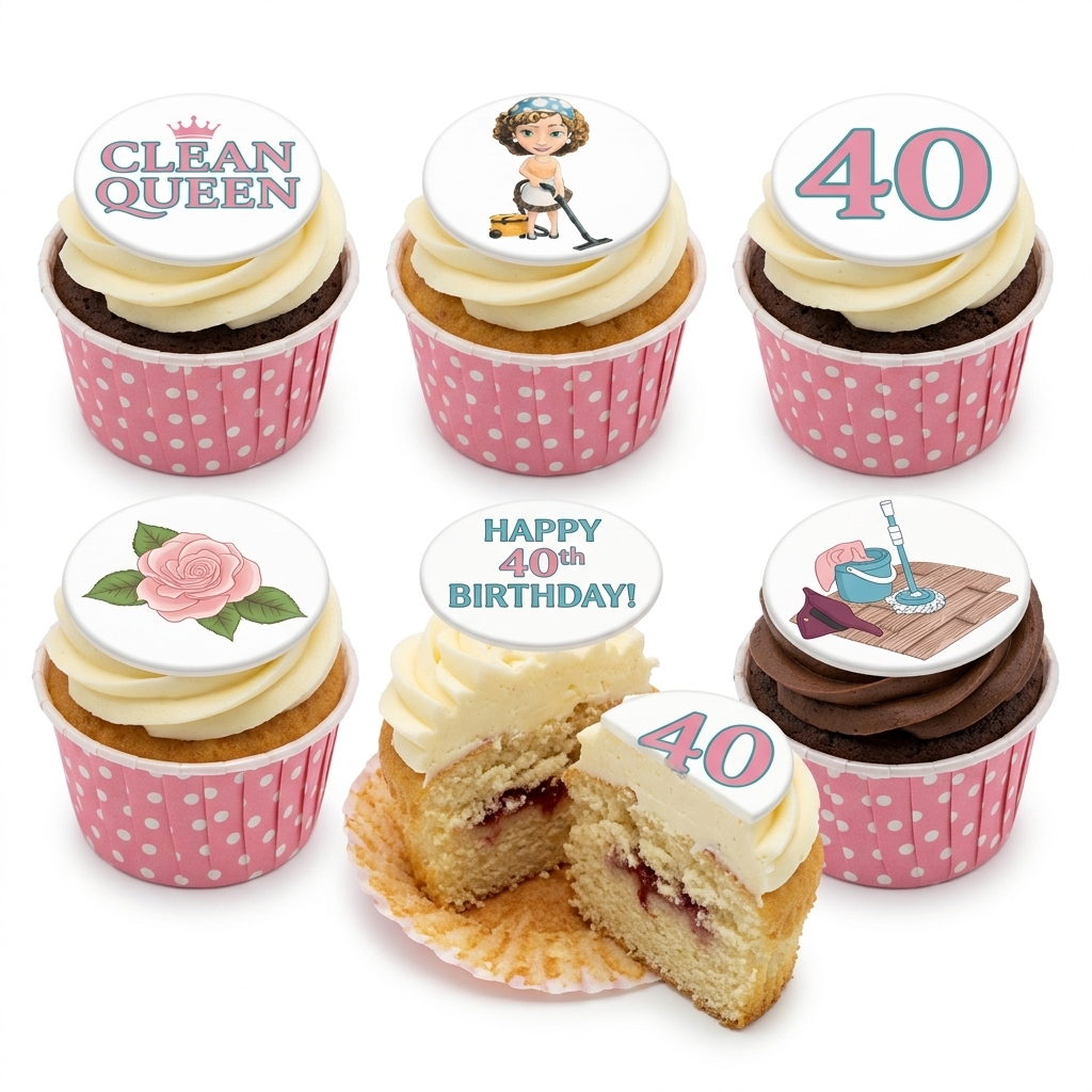 Cleaning Theme Birthday Cupcakes for Her with Custom Age