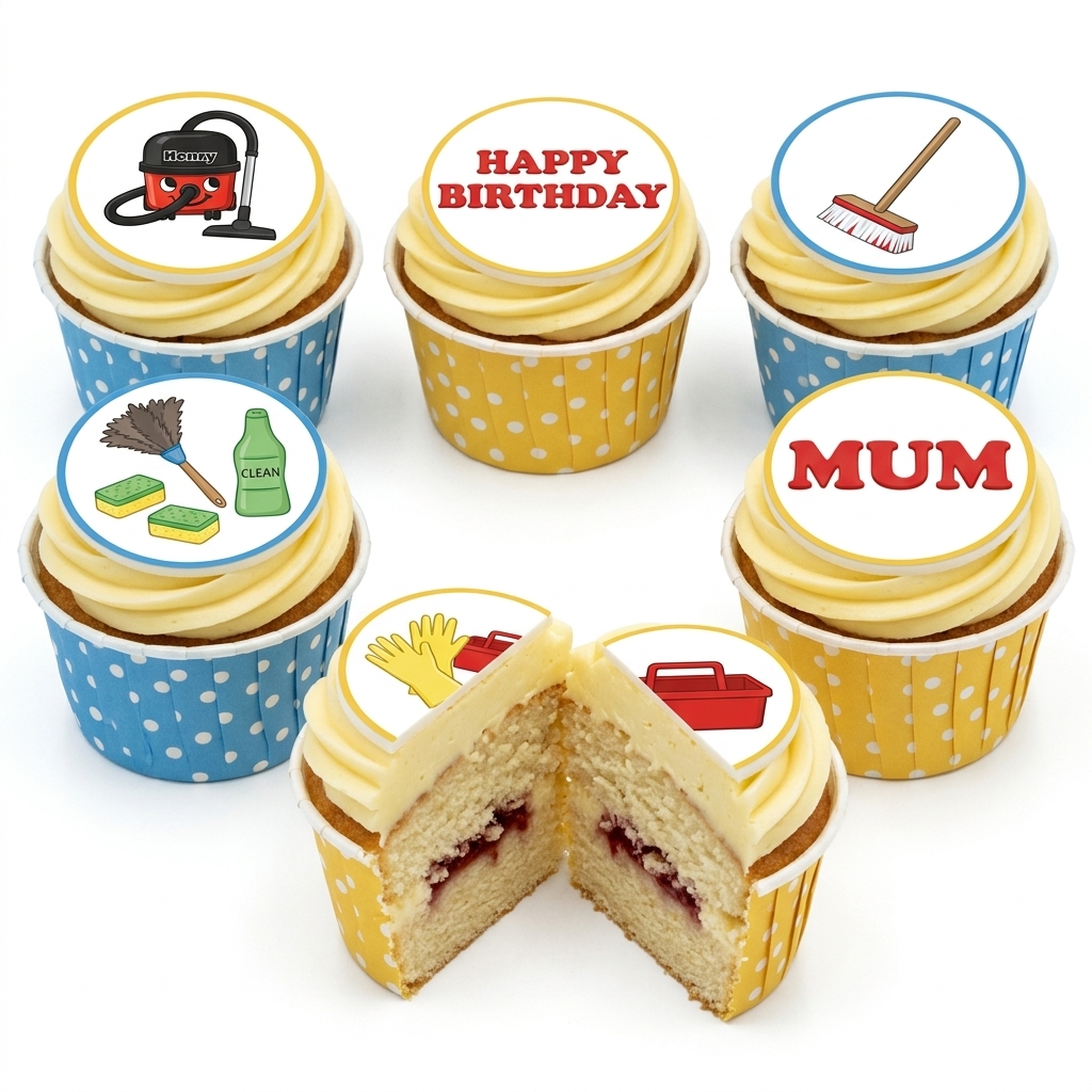 Cleaning Theme Birthday Cupcakes with Personalised Message
