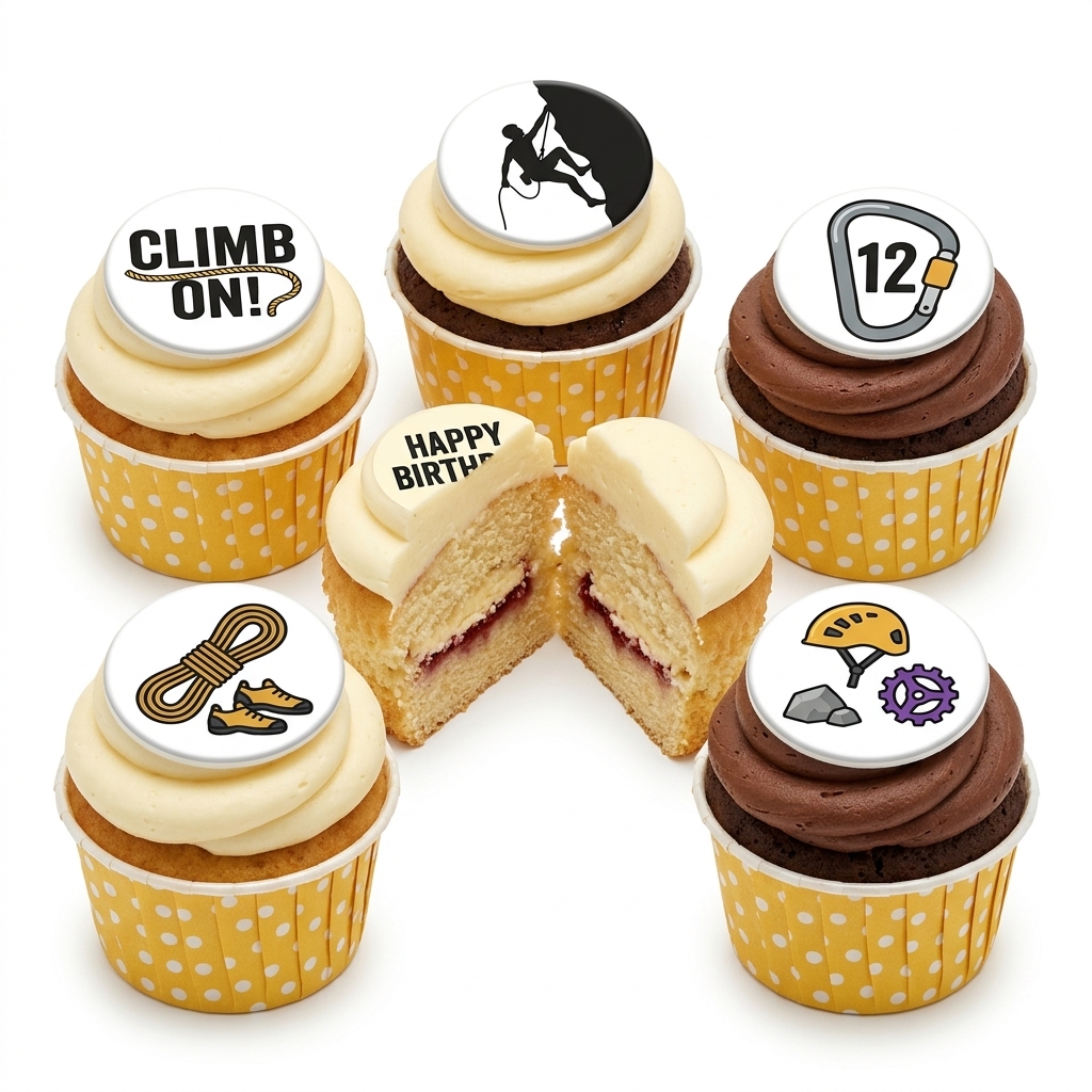 Climbing Adventure Birthday Cupcakes with Custom Age Topper