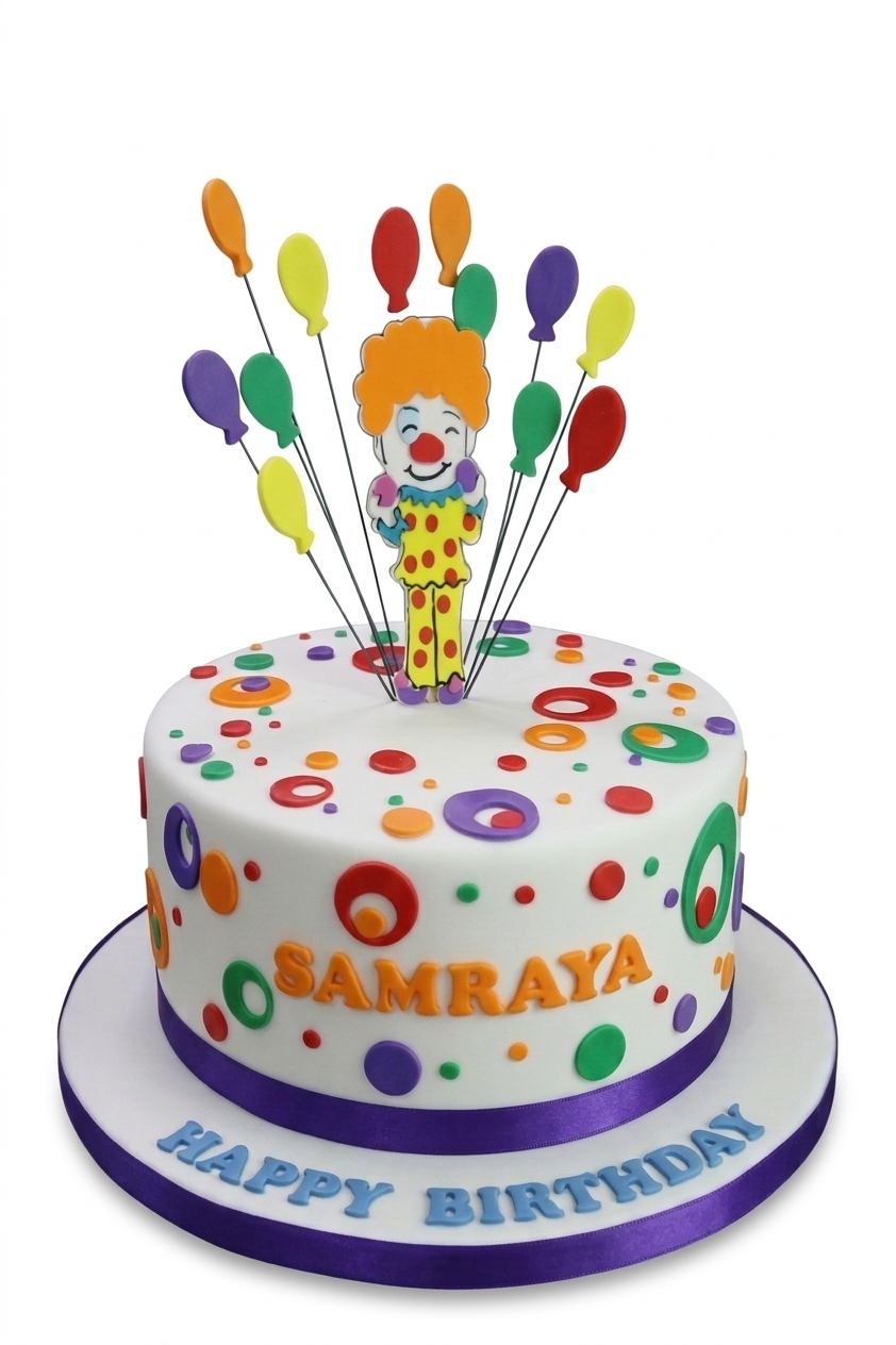 Clown & Balloons Kids Birthday Cake