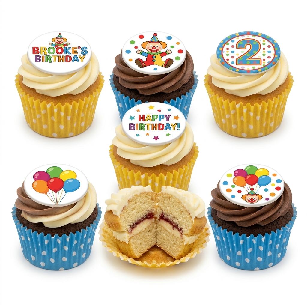 Clown & Balloons Kids Birthday Cupcakes with Custom Age