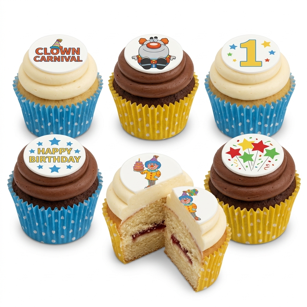 Fun Clown Birthday Cupcakes