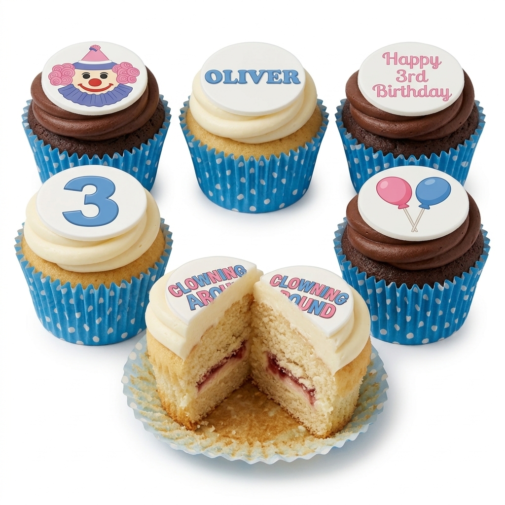 Kids Clown Theme Birthday Cupcakes