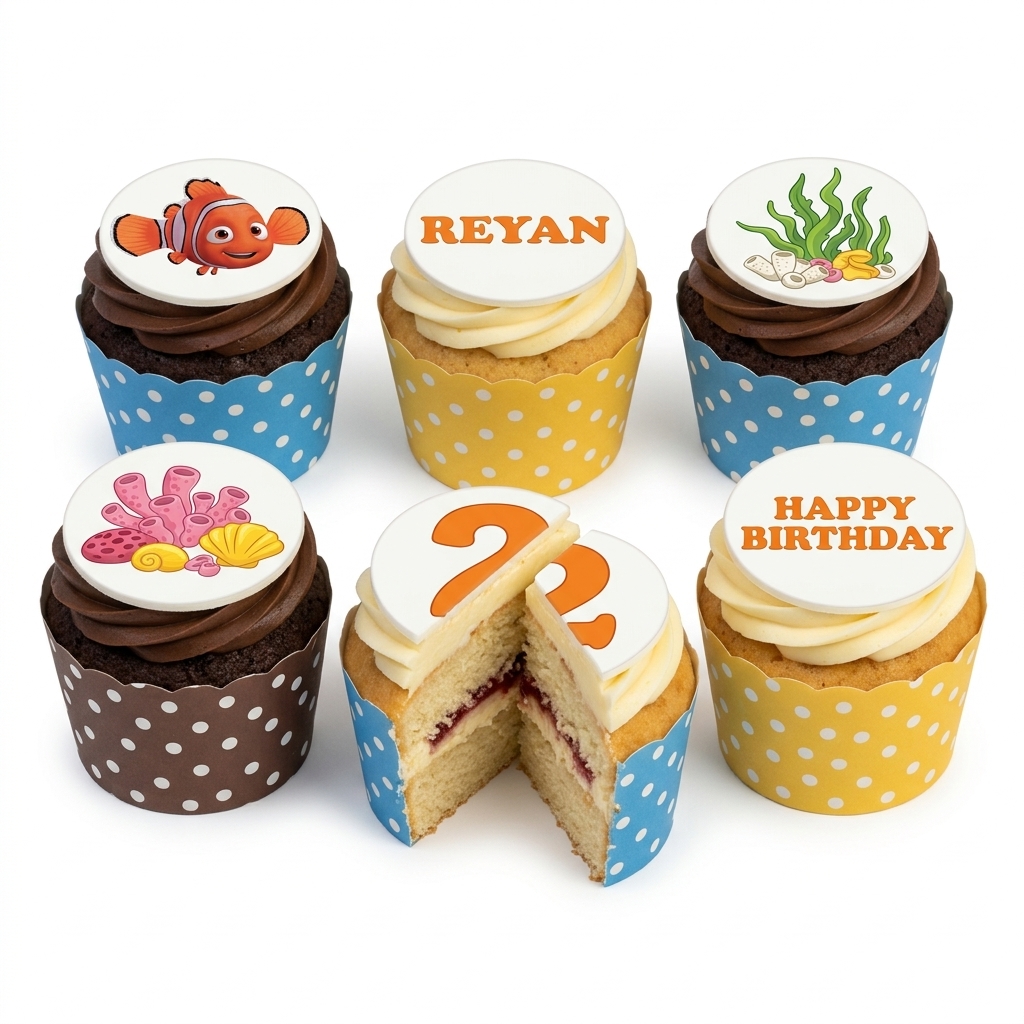 Nemo Birthday Cupcakes with Custom Age Topper