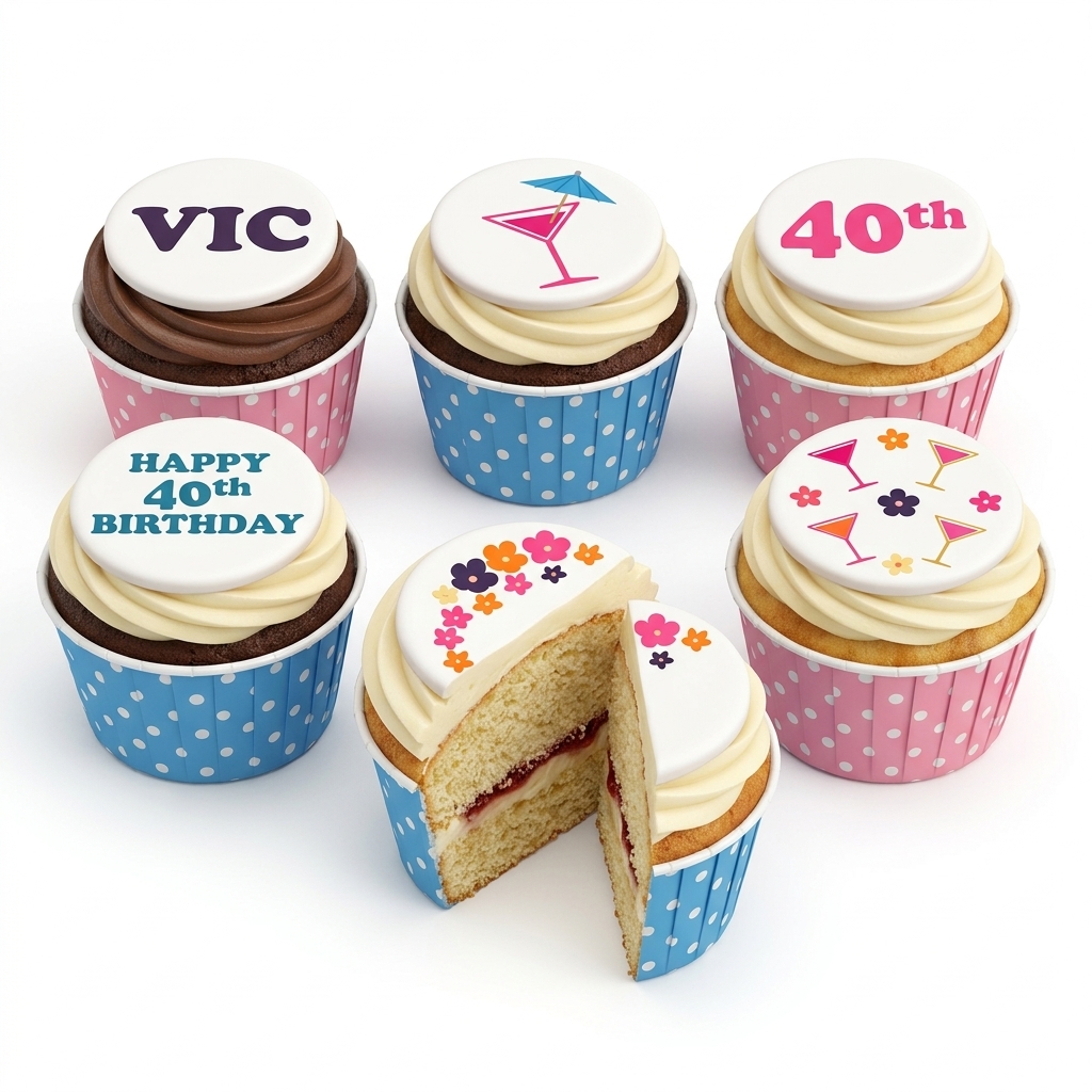 Cocktail & Floral Birthday Cupcakes with Custom Toppers
