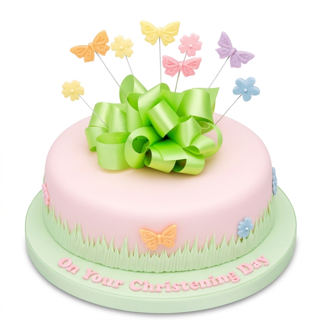 Pastel Butterfly & Bow Christening Cake