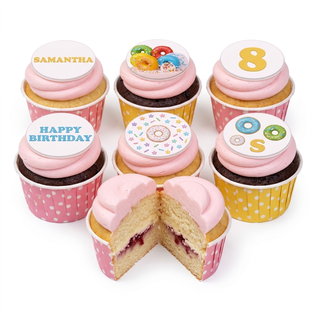 Doughnut Theme Birthday Cupcakes with Custom Age & Name