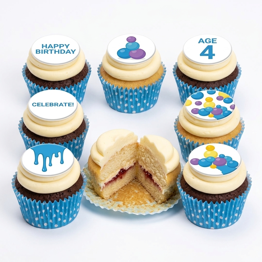 Kids Birthday Cupcakes with Custom Age & Fun Designs