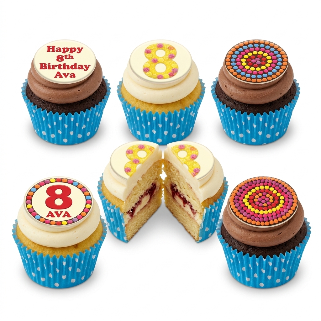 Colourful Dotted Custom Age Kids Birthday Cupcakes