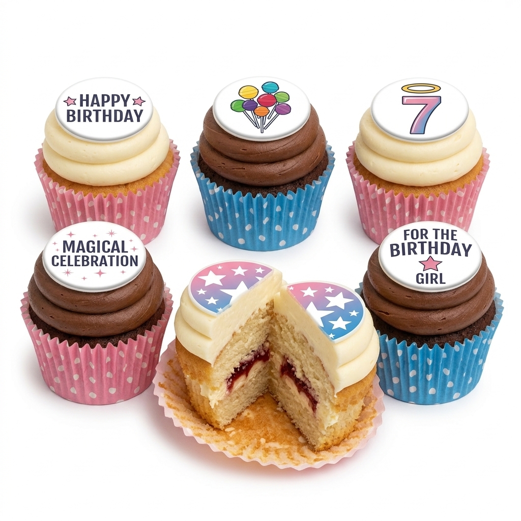 Festive Star & Balloon Birthday Cupcakes for Girls
