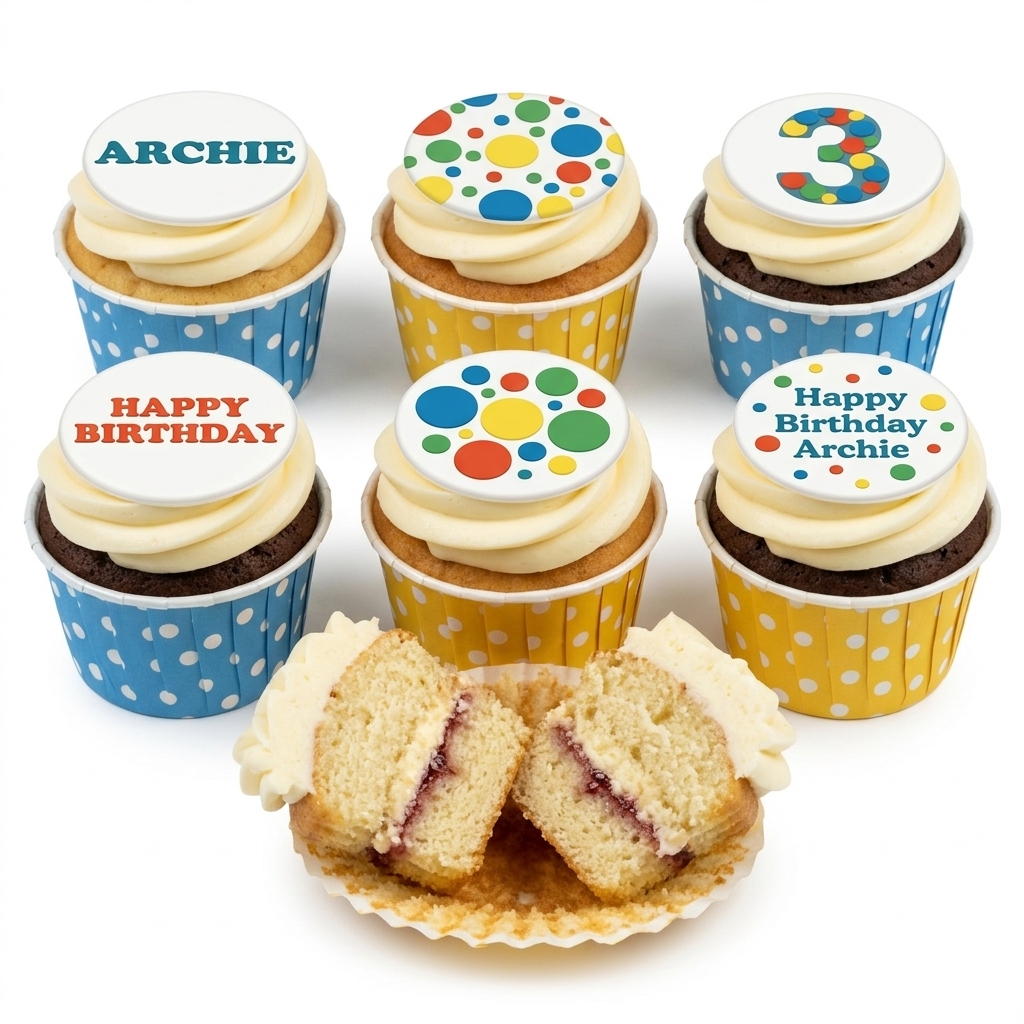 Kids Colourful Dots Birthday Cupcakes