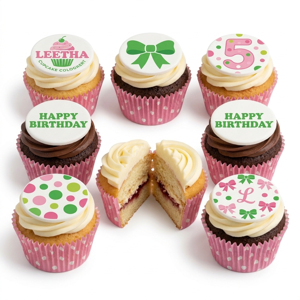 Custom Age Girls Birthday Cupcakes with Bows