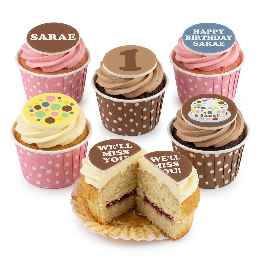 Personalised Birthday Cupcakes with Custom Message Toppers