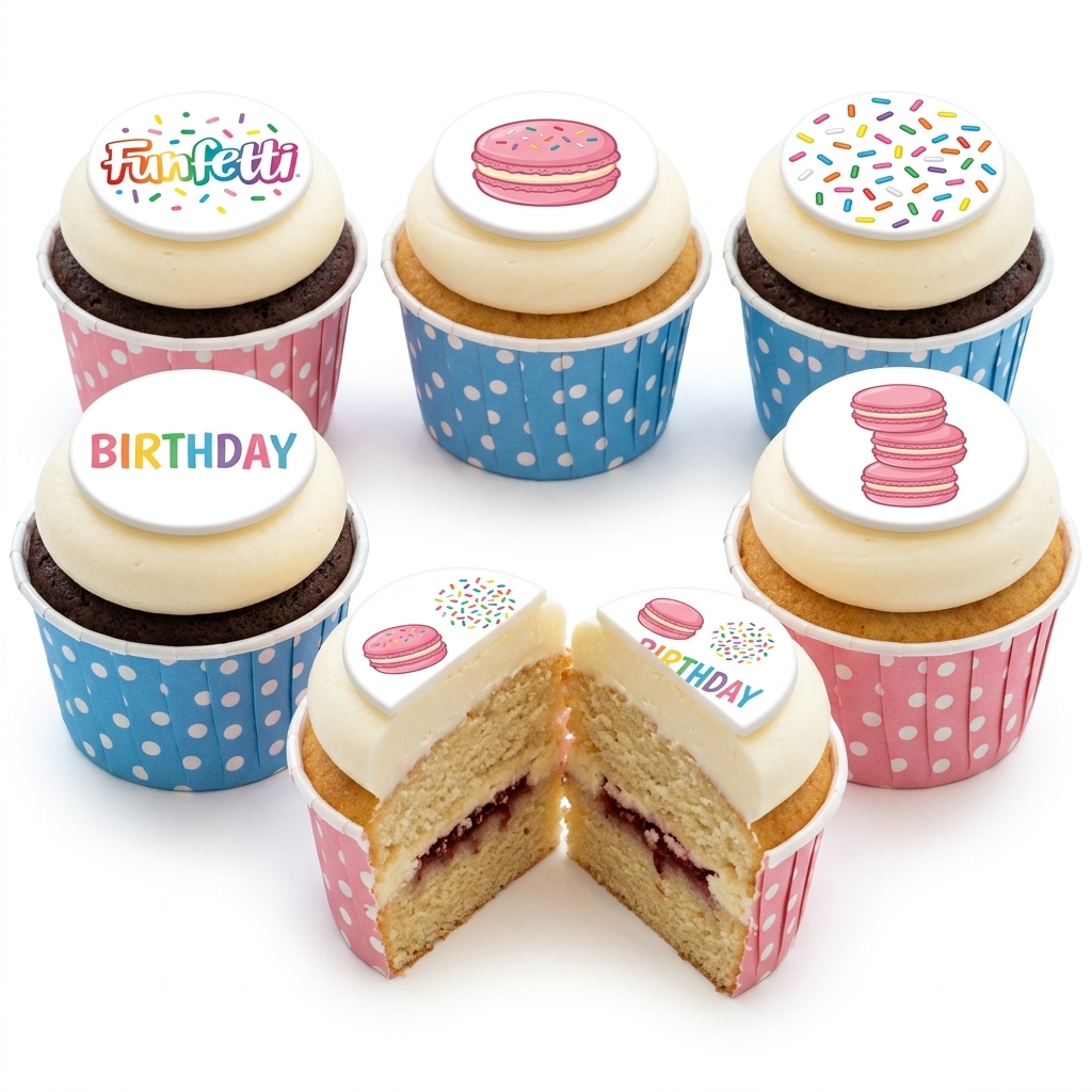 Funfetti Birthday Cupcakes with Macarons & Sprinkles