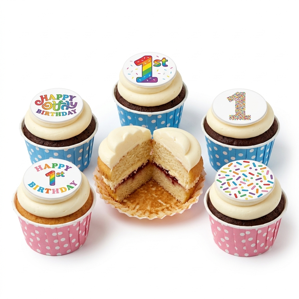 Rainbow 1st Birthday Cupcakes
