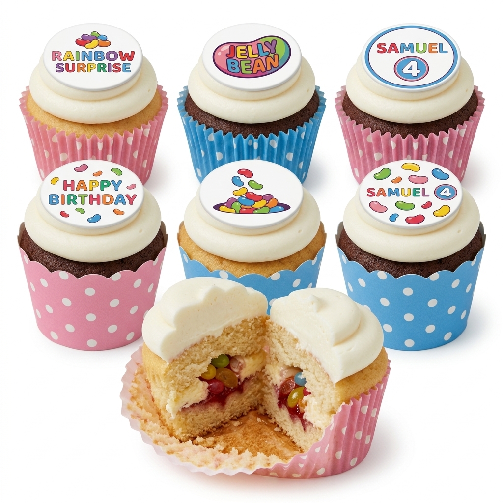 Jelly Bean Birthday Cupcakes with Custom Toppers