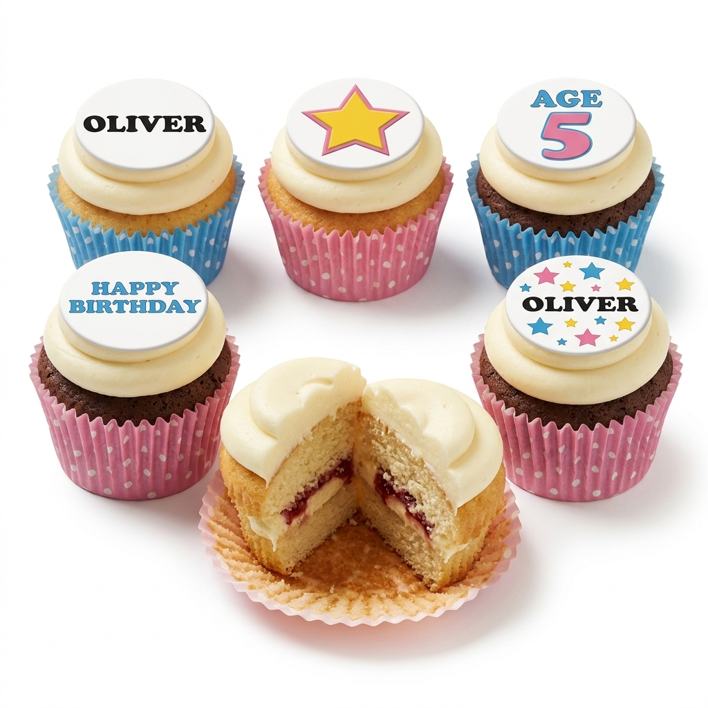 Personalised Birthday Cupcakes with Custom Toppers