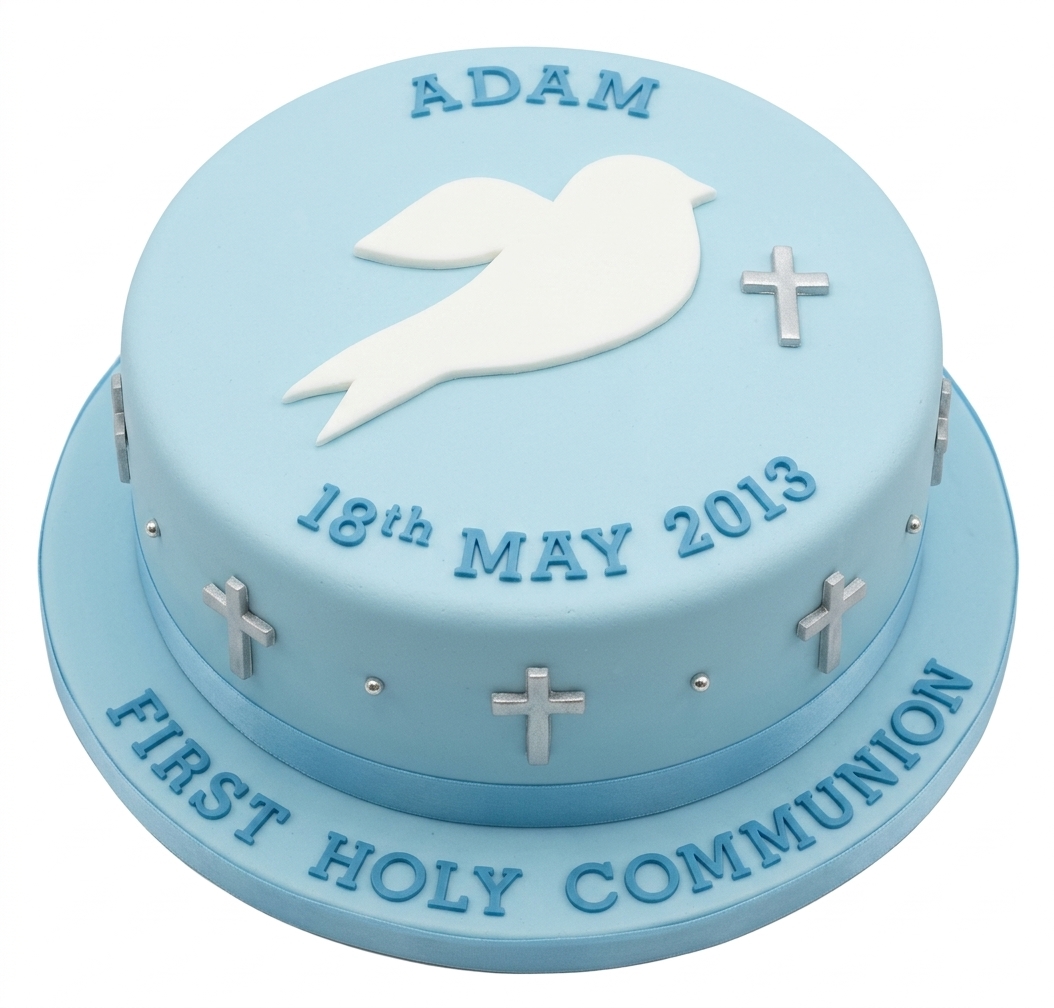 First Holy Communion Cake for Boys with Dove & Crosses