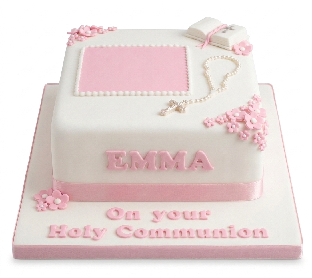 Girls Holy Communion Cake with Rosary & Bible