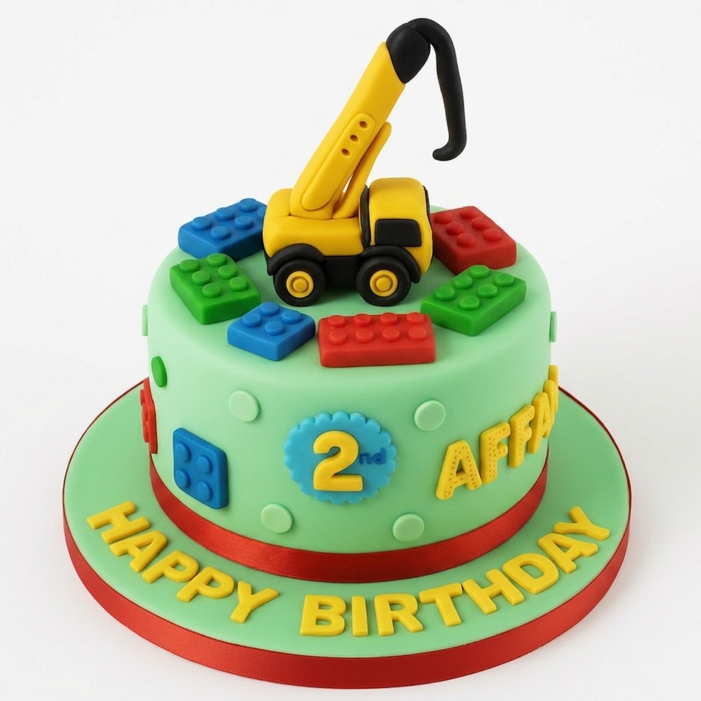 Kids Construction Birthday Cake with Crane