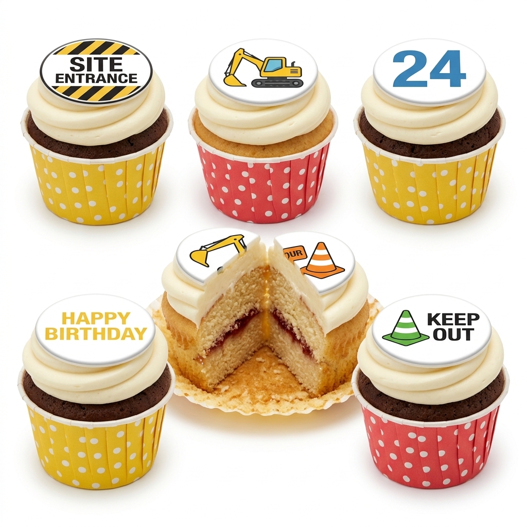 Construction Theme Birthday Cupcakes with Custom Age Topper