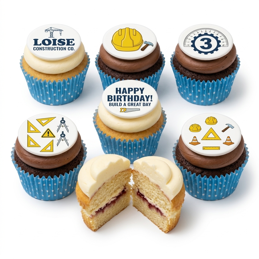 Construction Theme Birthday Cupcakes with Custom Age Topper