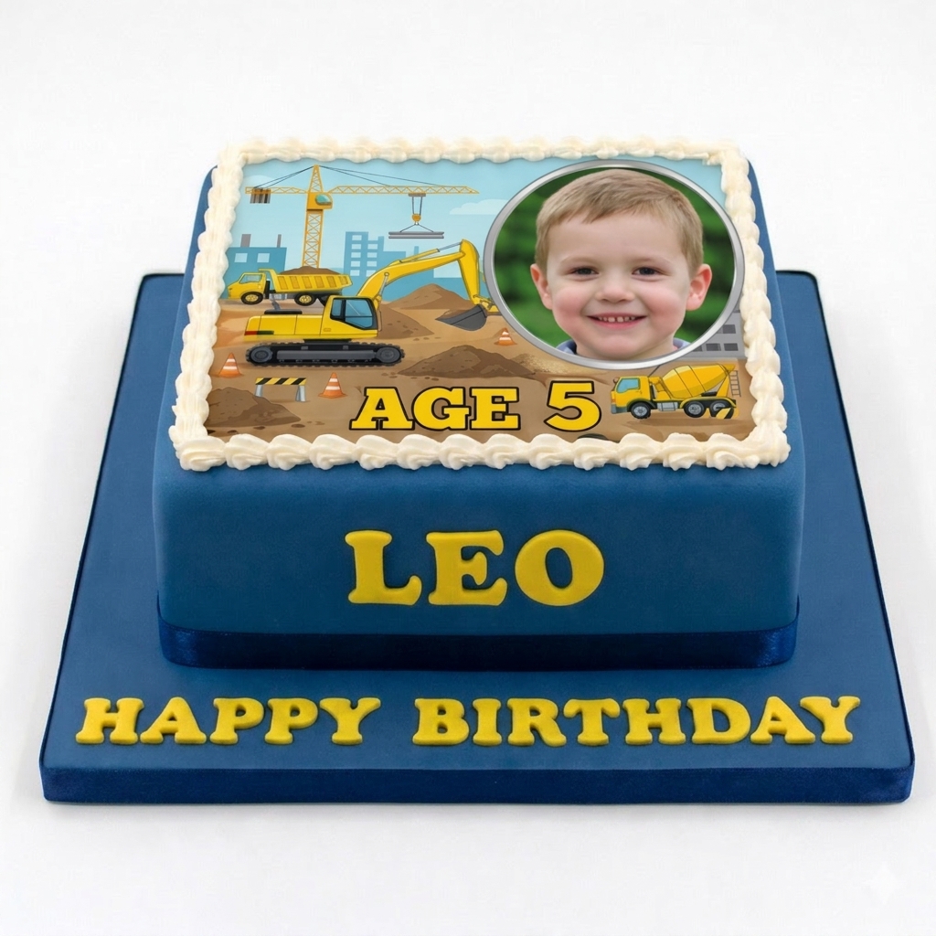 Personalised Construction Photo Birthday Cake