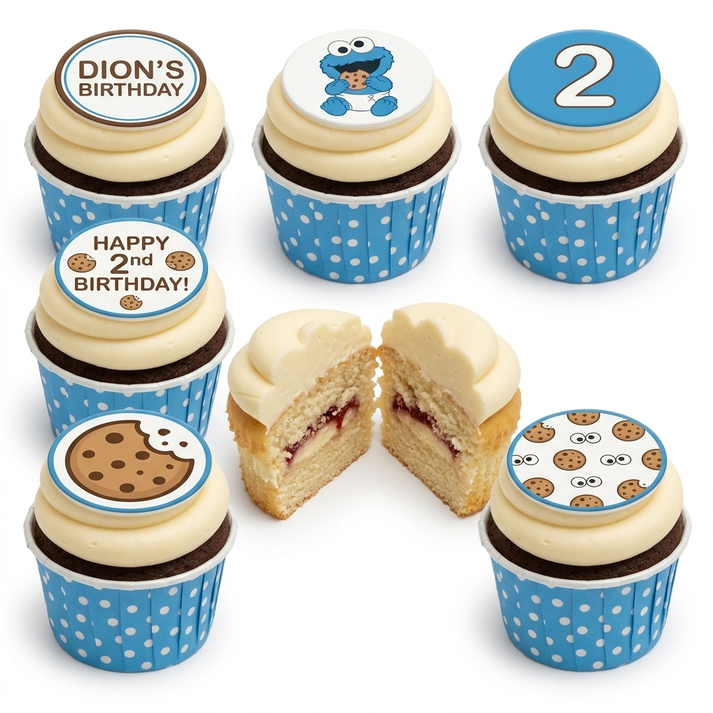 Cookie Monster Birthday Cupcakes with Custom Age Topper