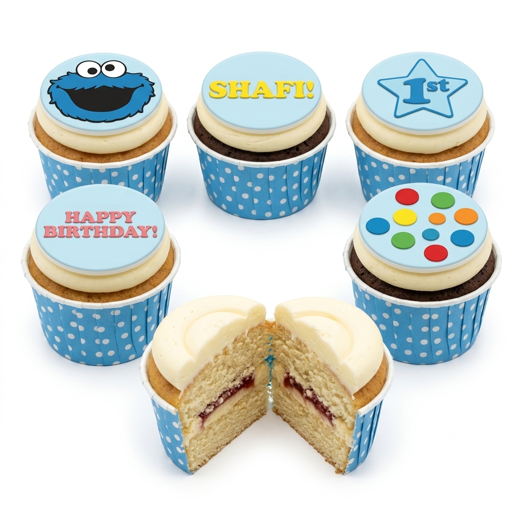 Personalised Cookie Monster Kids Birthday Cupcakes