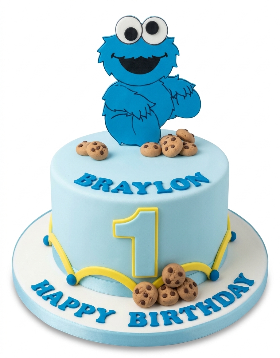 Cookie Monster Kids Birthday Cake with Custom Age