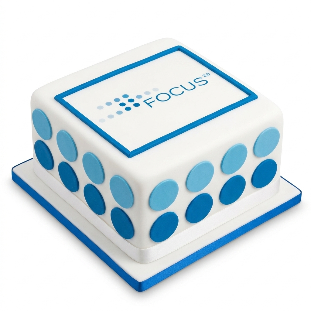 Custom Corporate Logo Cake with Blue Polka Dots