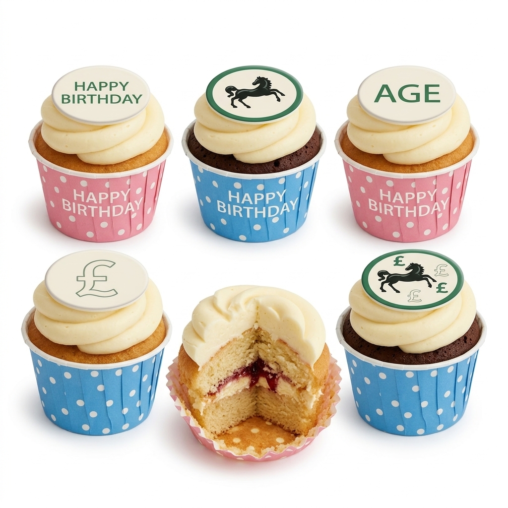 Horse Racing Birthday Cupcake with Custom Age Topper