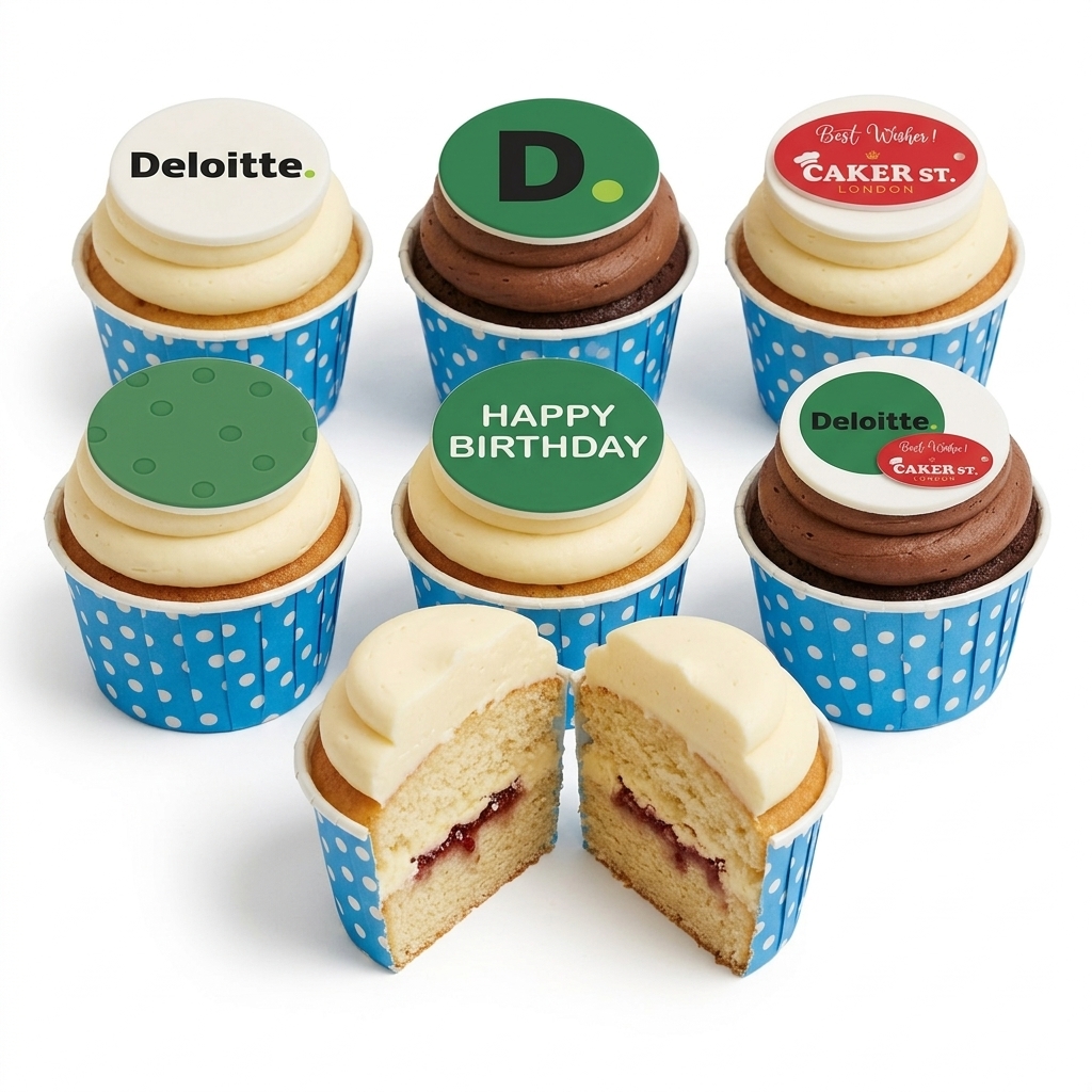 Personalised Birthday Cupcakes with Custom Logo Toppers