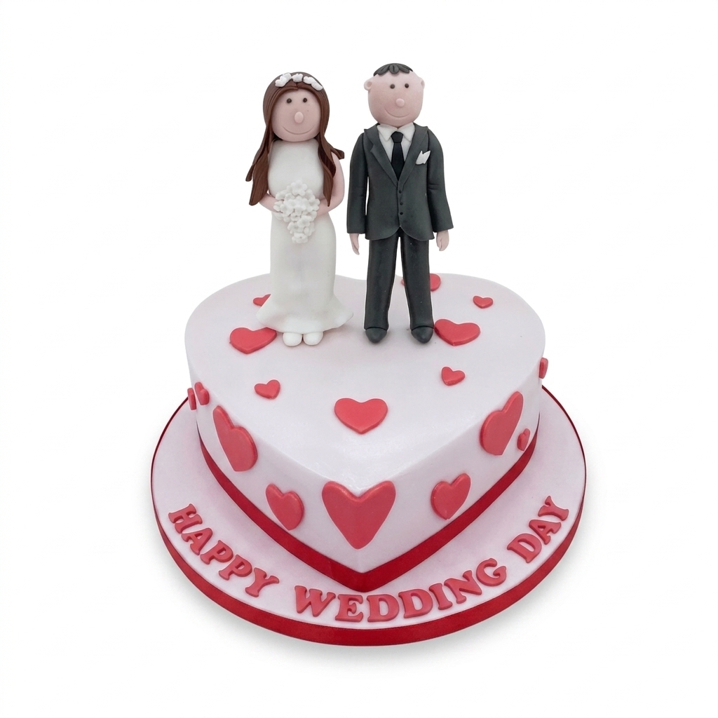 Heart Shaped Wedding Cake with Bride & Groom Toppers