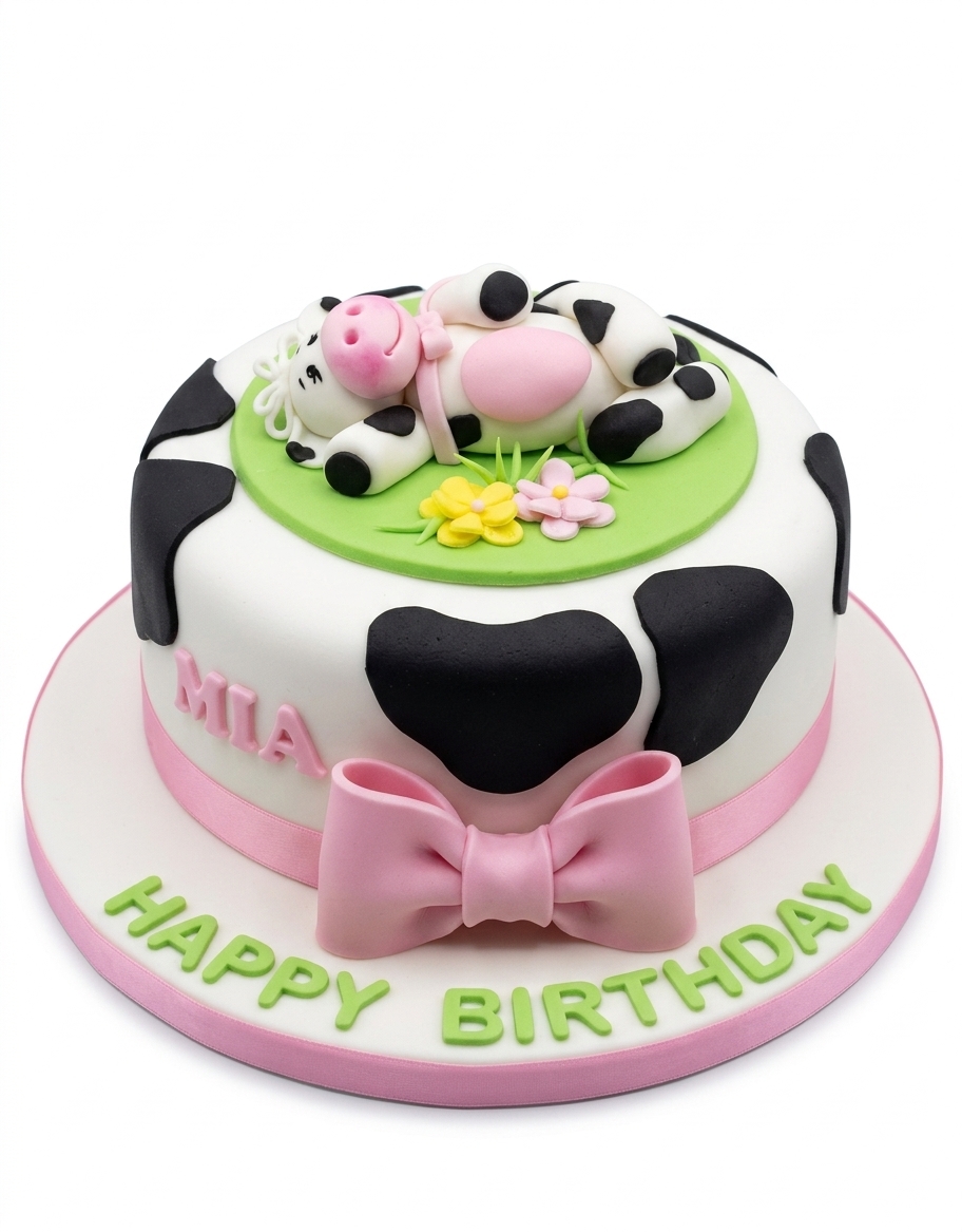 Cute Cow Farm Animal Birthday Cake