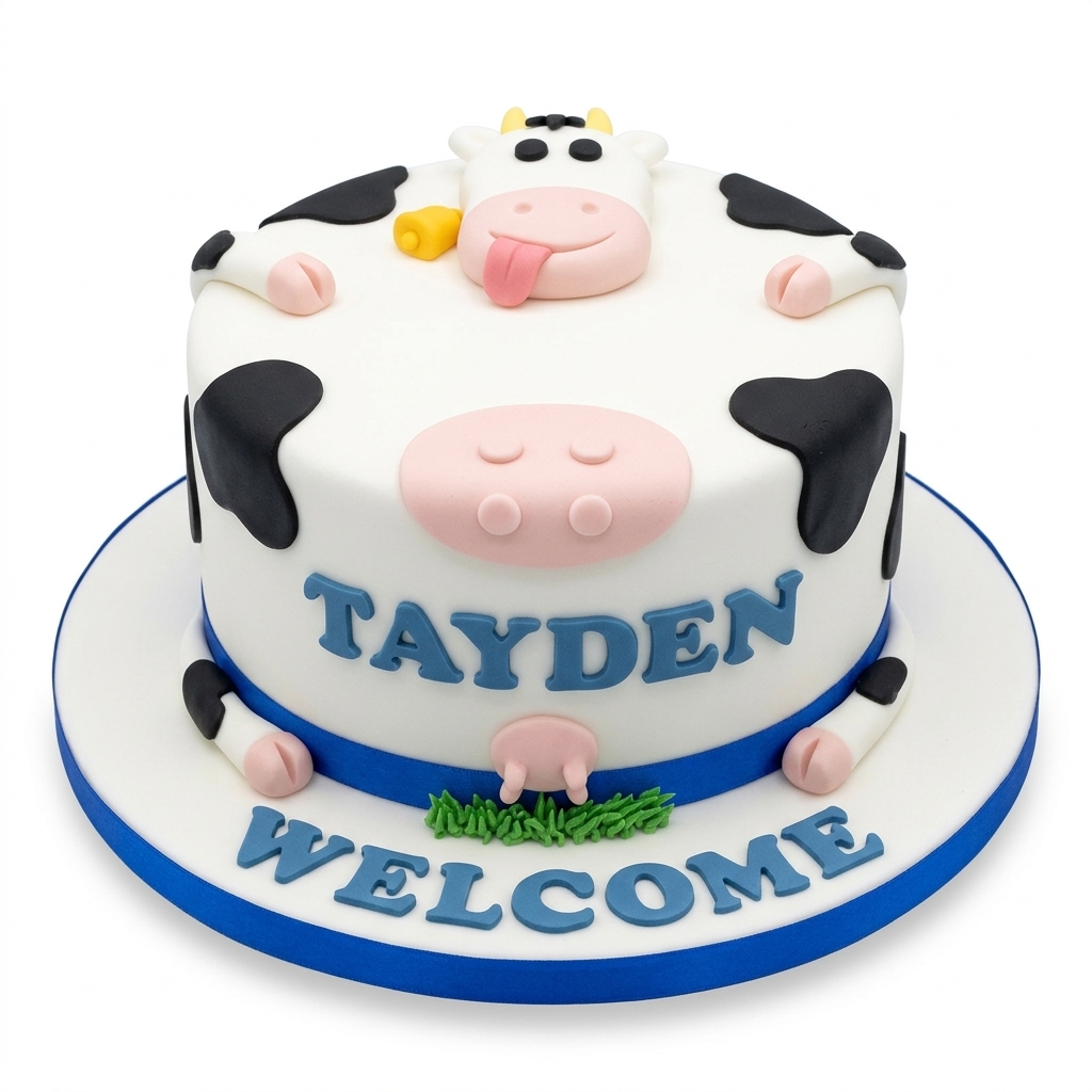 New Baby Boy Cow Theme Cake