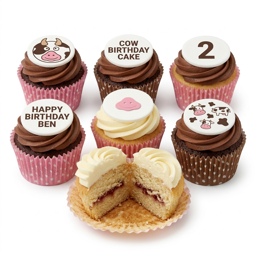 Cow Theme Birthday Cupcakes