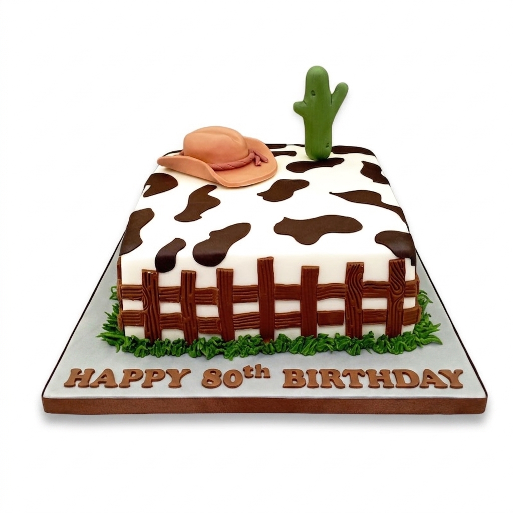 Farm Animals Birthday Cake with Cowboy Hat