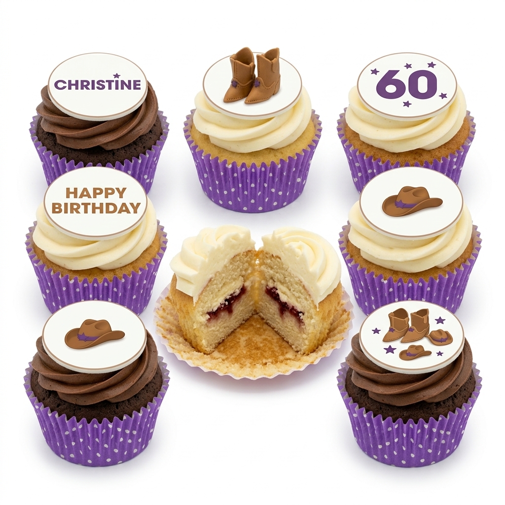 Cowboy Theme Birthday Cupcakes with Custom Toppers