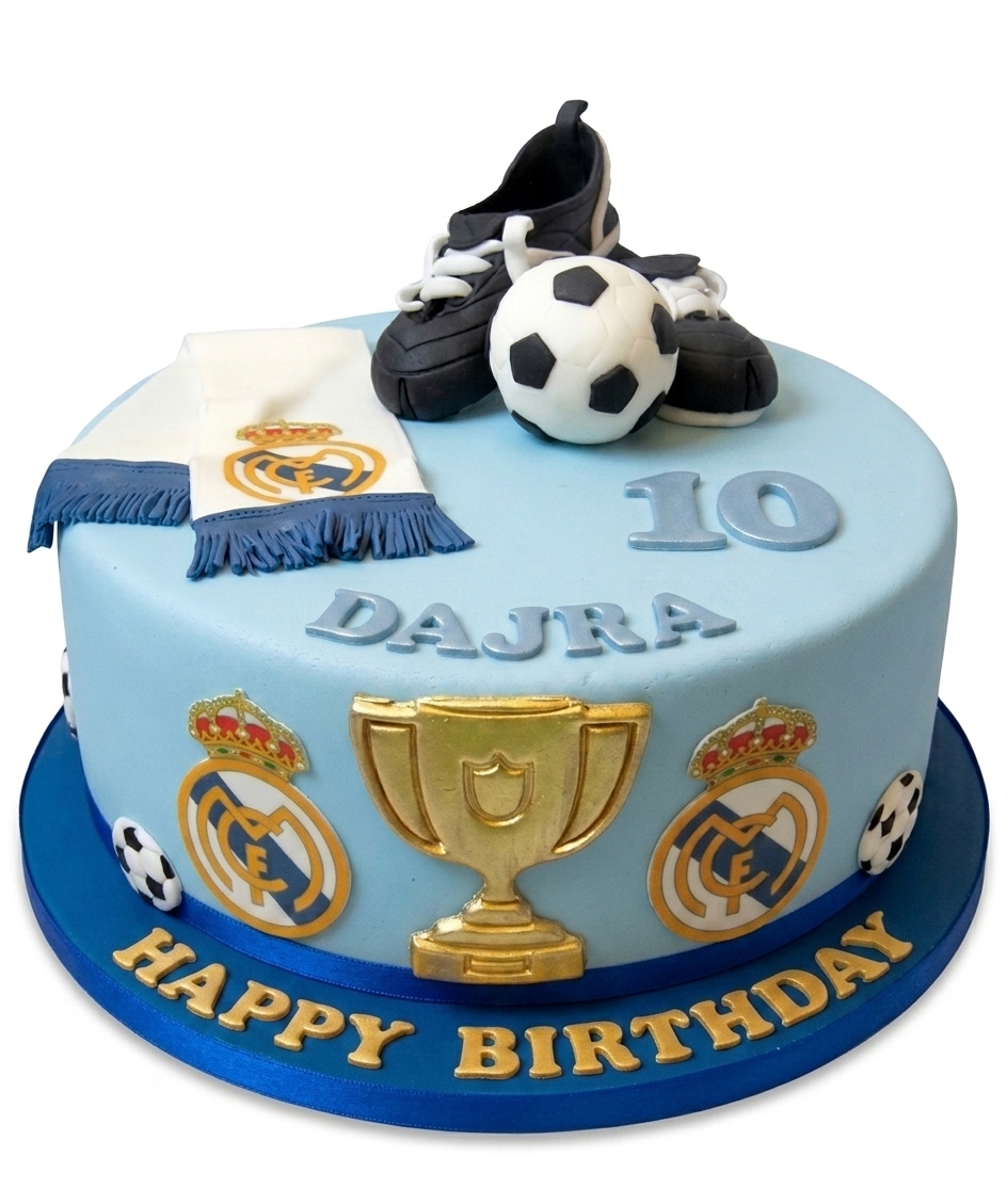 Real Madrid Football Birthday Cake with Custom Age