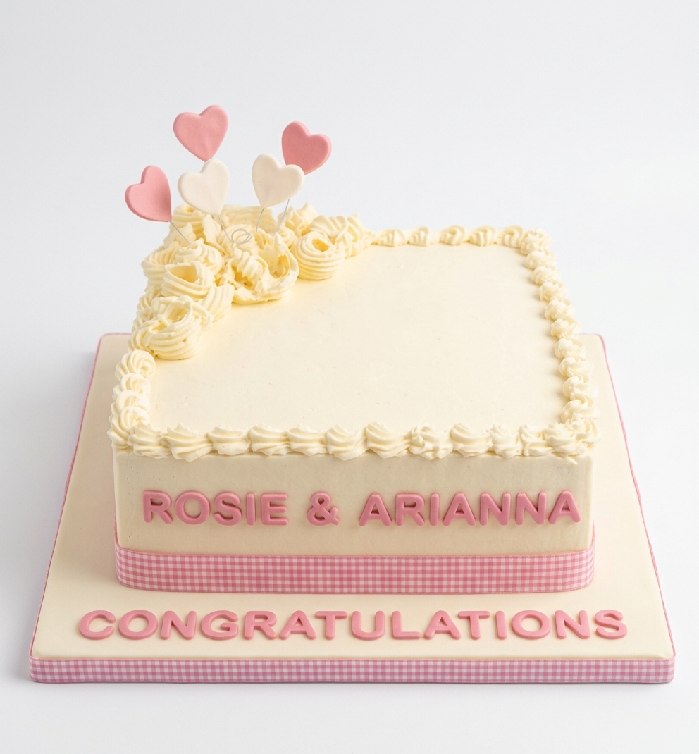Elegant Engagement Cake with Heart Toppers