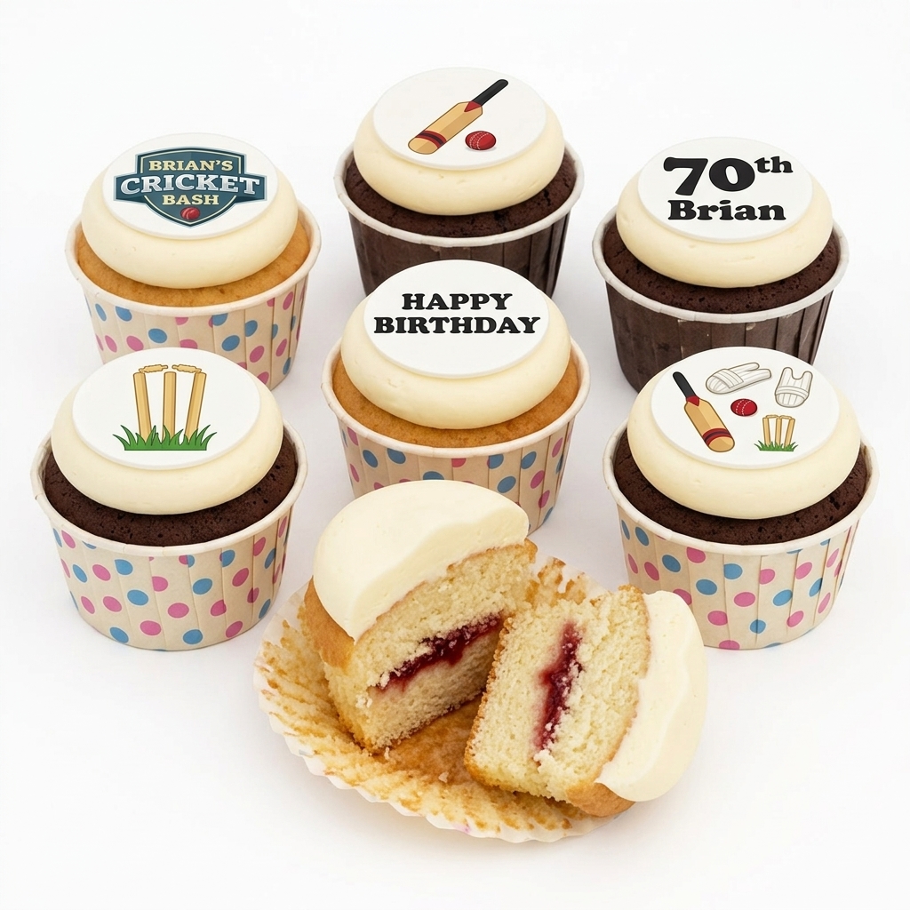 Personalised Cricket Theme Birthday Cupcakes