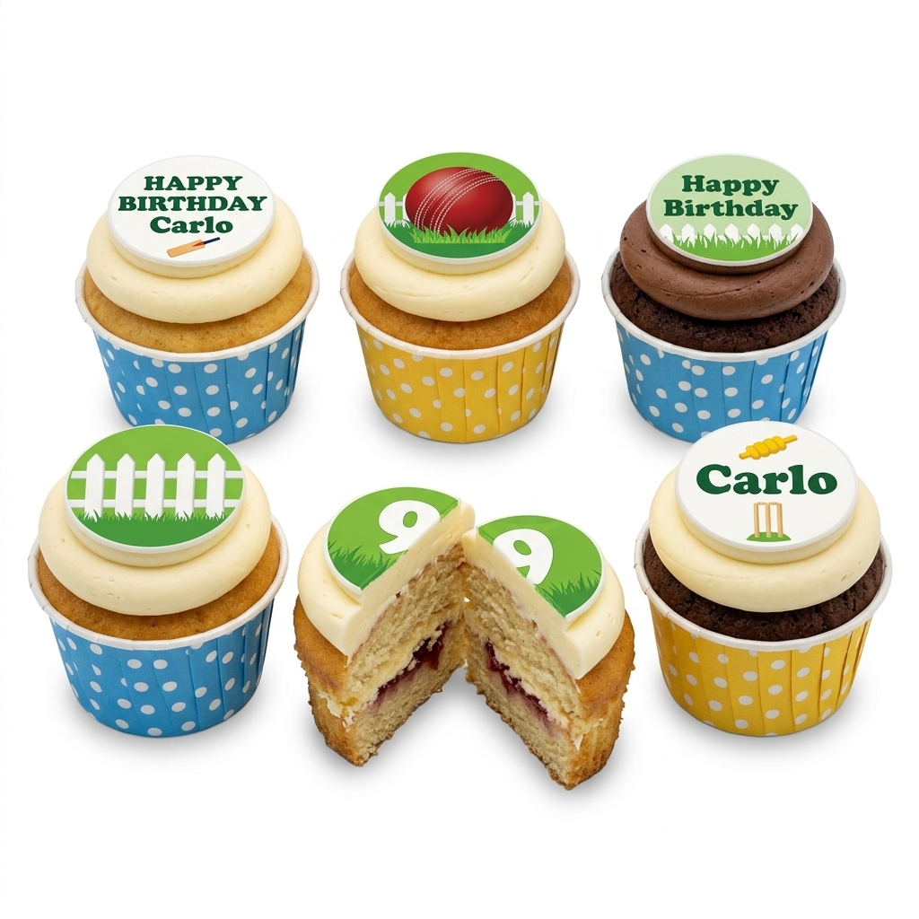 Cricket Birthday Cupcakes with Custom Age Topper