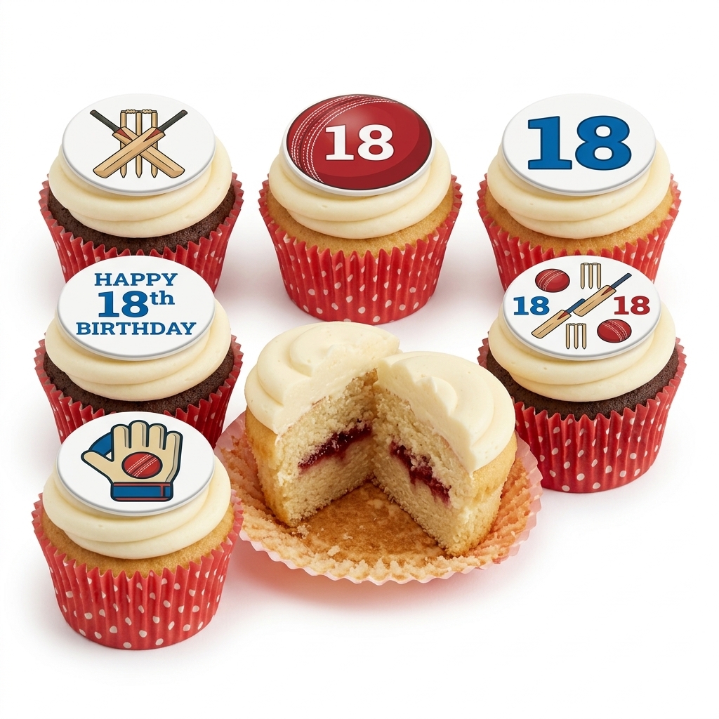 Cricket Theme Birthday Cupcakes with Custom Age Toppers