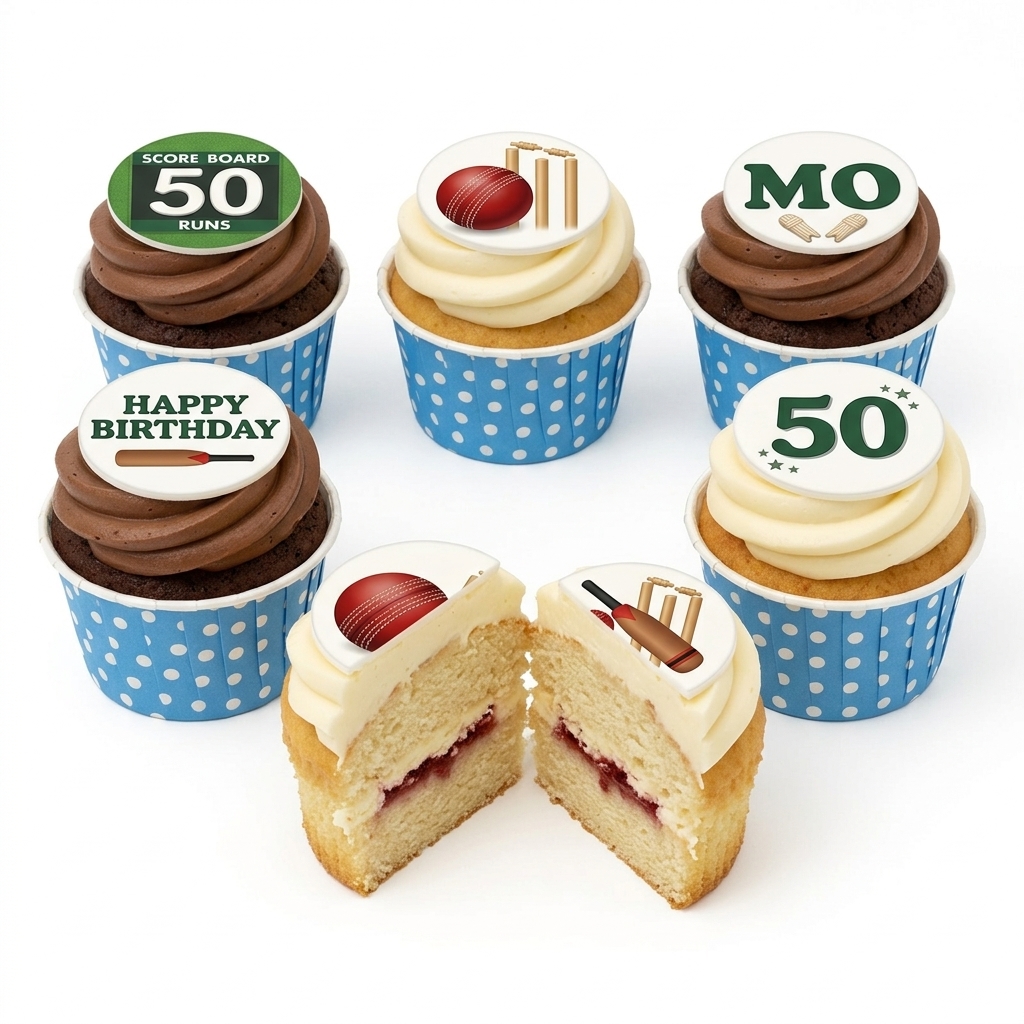 Cricket Theme Birthday Cupcakes with Custom Age Toppers