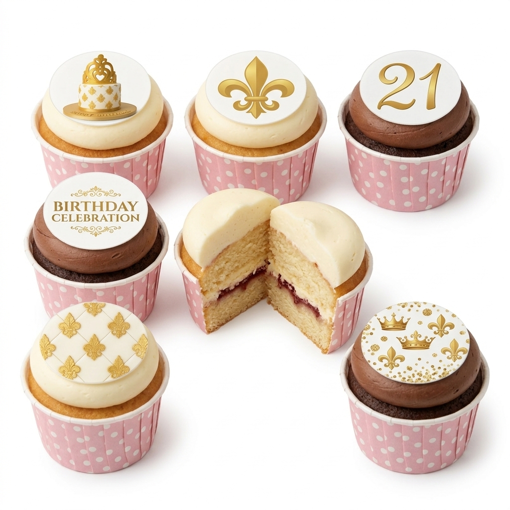 Regal Birthday Cupcakes with Custom Age Toppers